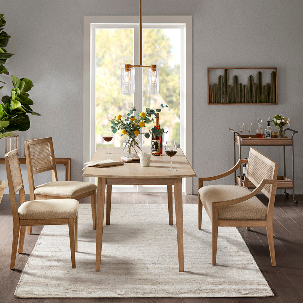 Armless Dining Chair with Cane Back and Tapered Wood Legs, Set of 2