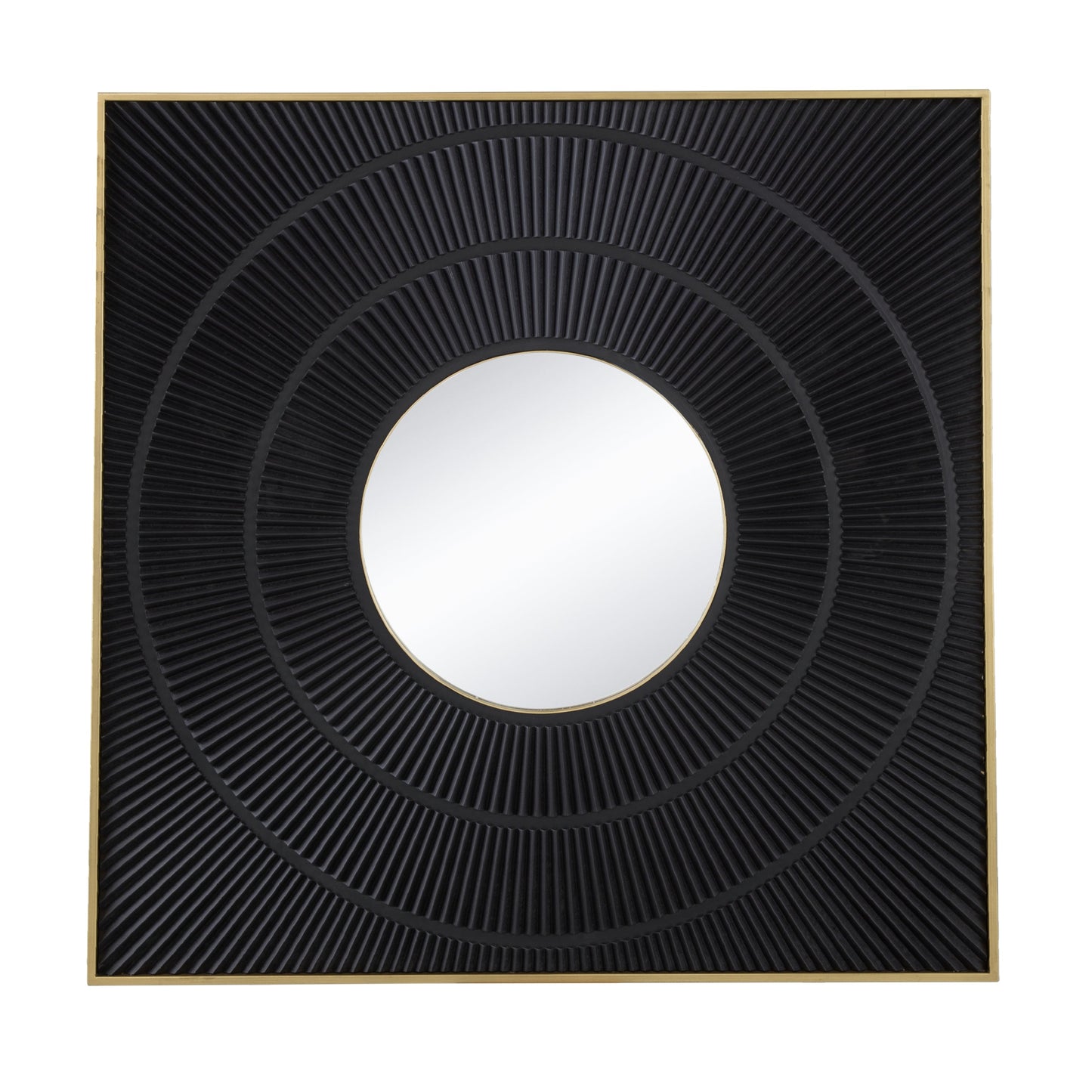 Square Wall Mirror with Pleated Design and Gold Iron Frame