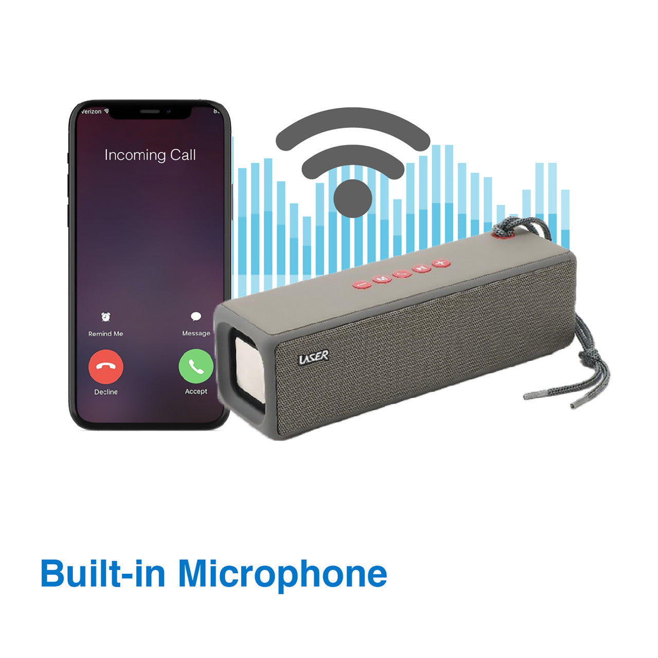 Laser Portable Bluetooth Bar Speaker with TWS Stereo & Built-in Mic (Grey)
