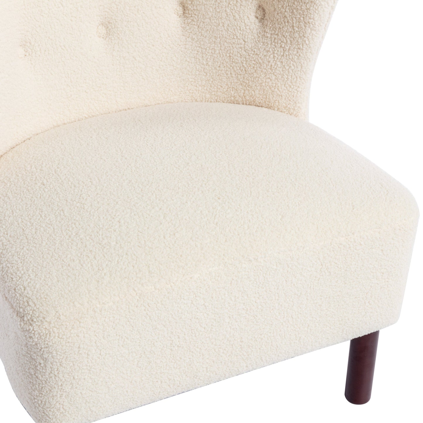 Button Tufted Upholstered Armless Chair with Wing Back and Wooden Legs