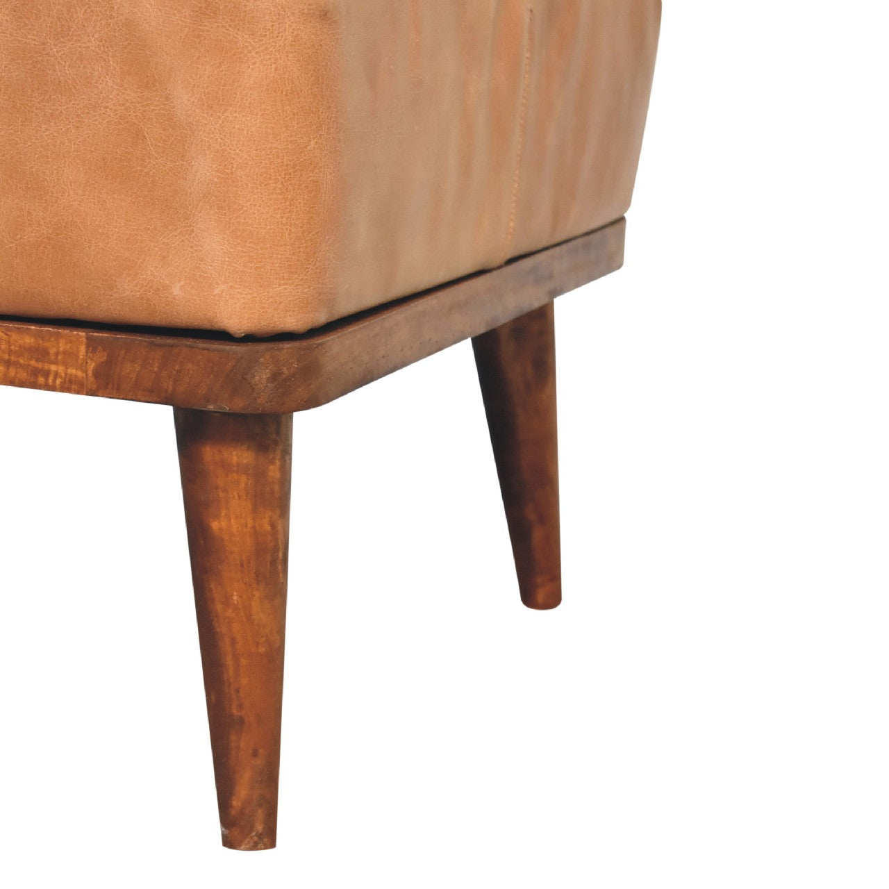 Buffalo Leather Footstool with Wood Tapered Legs