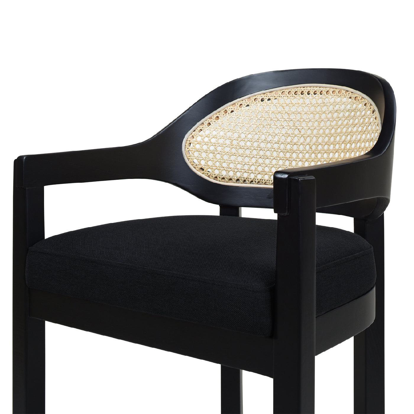Pyrla 26" Upholstered Counter Stool with Curved Cane Back and Wood Legs