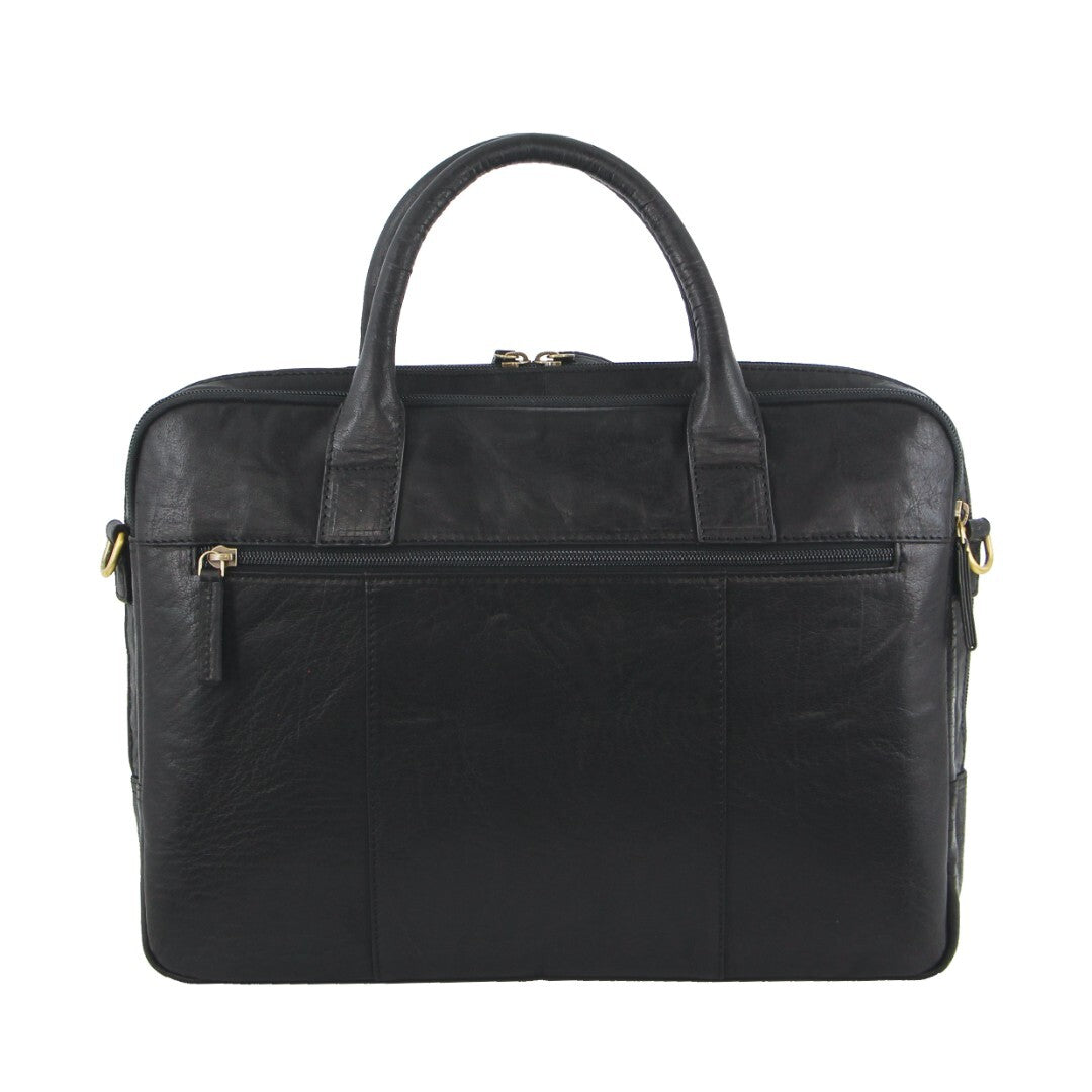 Pierre Cardin Leather 15" Multi-Compartment Laptop Bag (Black)
