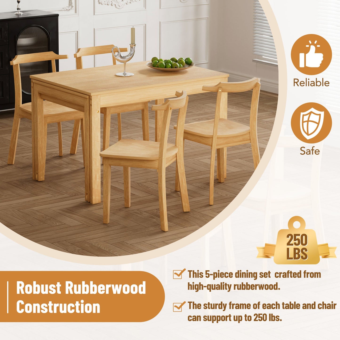 Holva 5-Piece Dining Set with Extendable Table and 4 Open Back Chairs