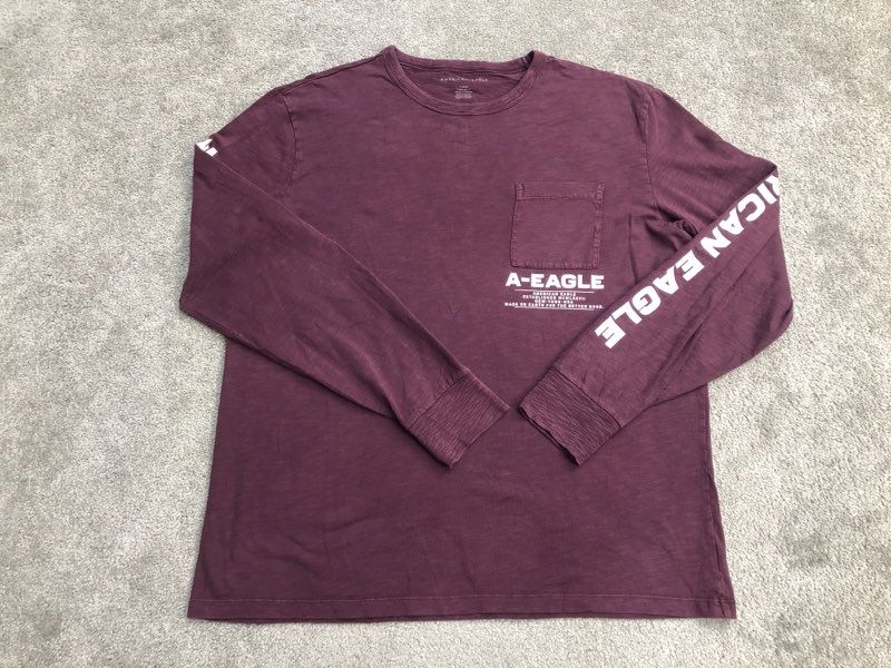 American Eagle Shirt Men Large Red Spell Out Standard Fit Crew Neck Tee Casual