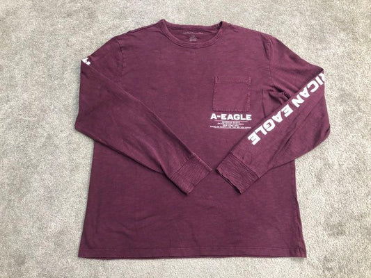 American Eagle Shirt Men Large Red Spell Out Standard Fit Crew Neck Tee Casual
