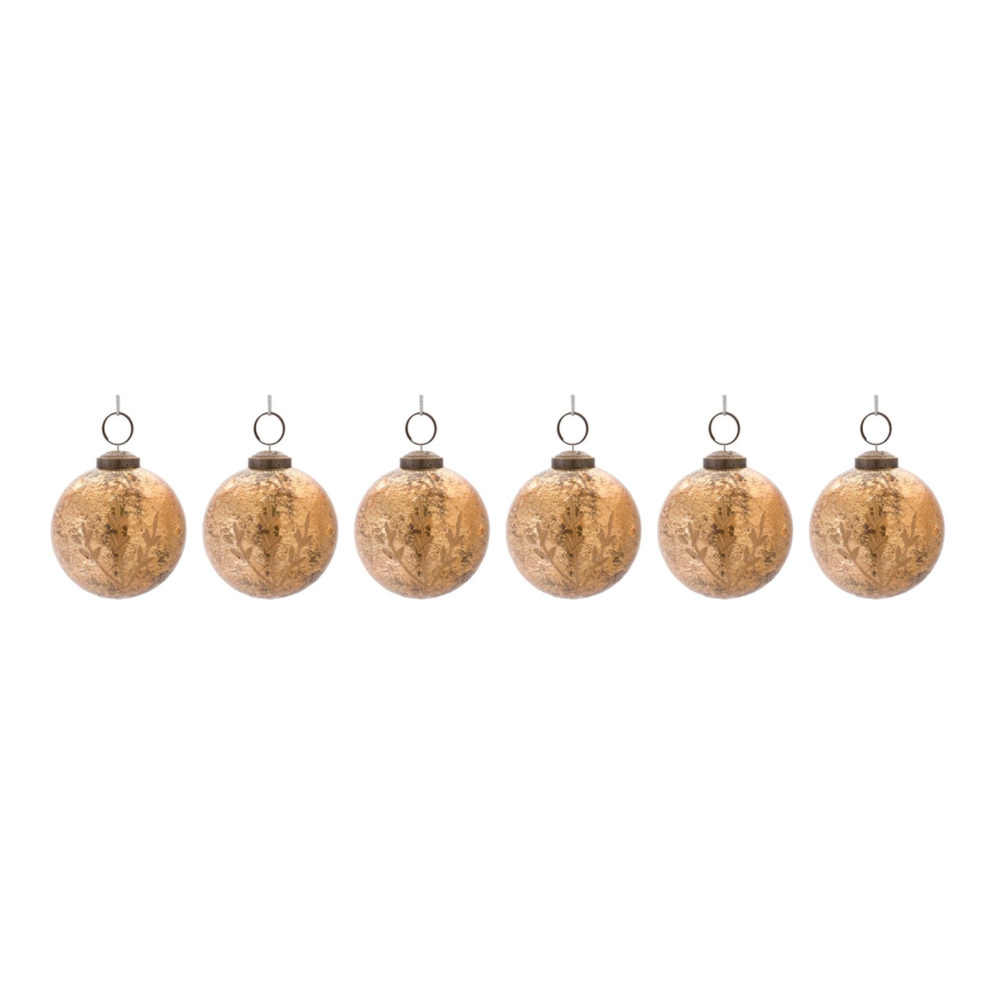 Etched Mecury Glass Ball Ornament, Set of 6