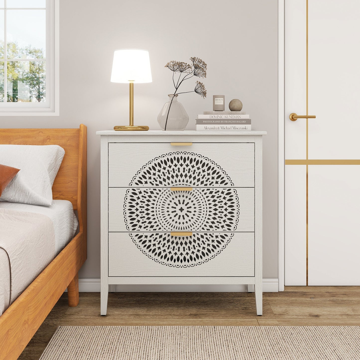 Abundanz 3-Drawer Dresser with Hollow Pattern and Metal Handle