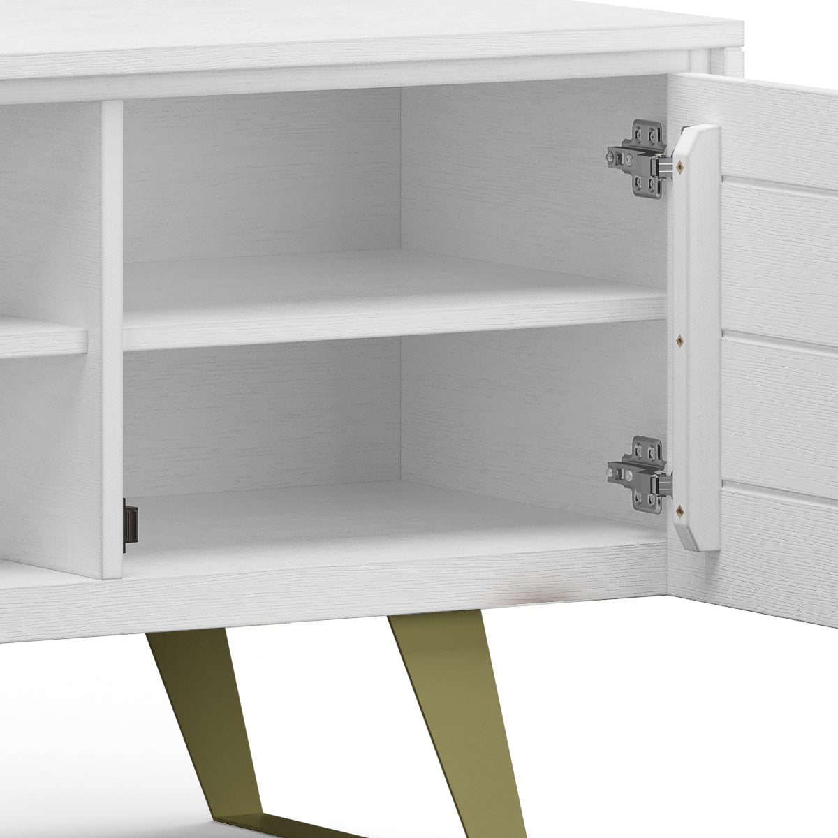 Pioneer TV Stand for TVs Up To 70 Inches with 2 Side Doors, Open Central Shelves and Metal Angled Legs