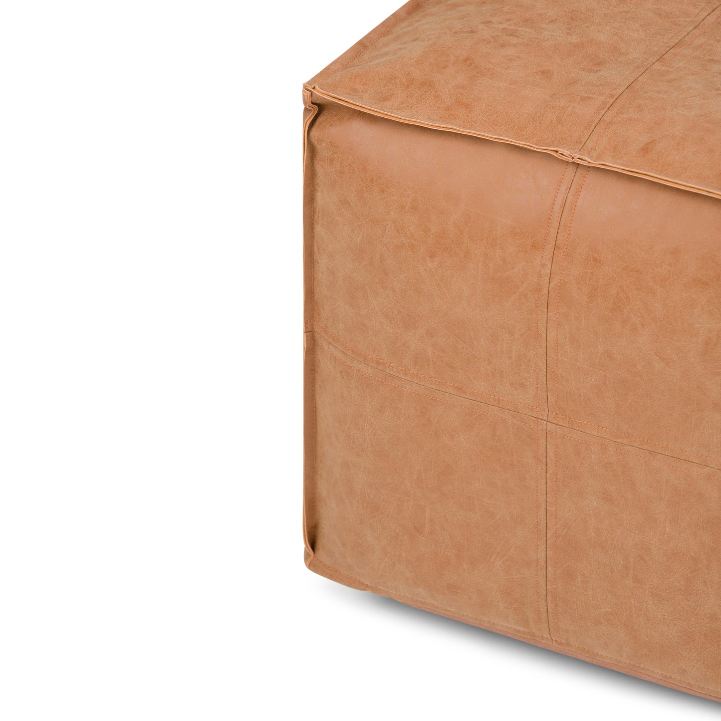 Ascendant Faux Leather Square Pouf with Top Stitching Detail