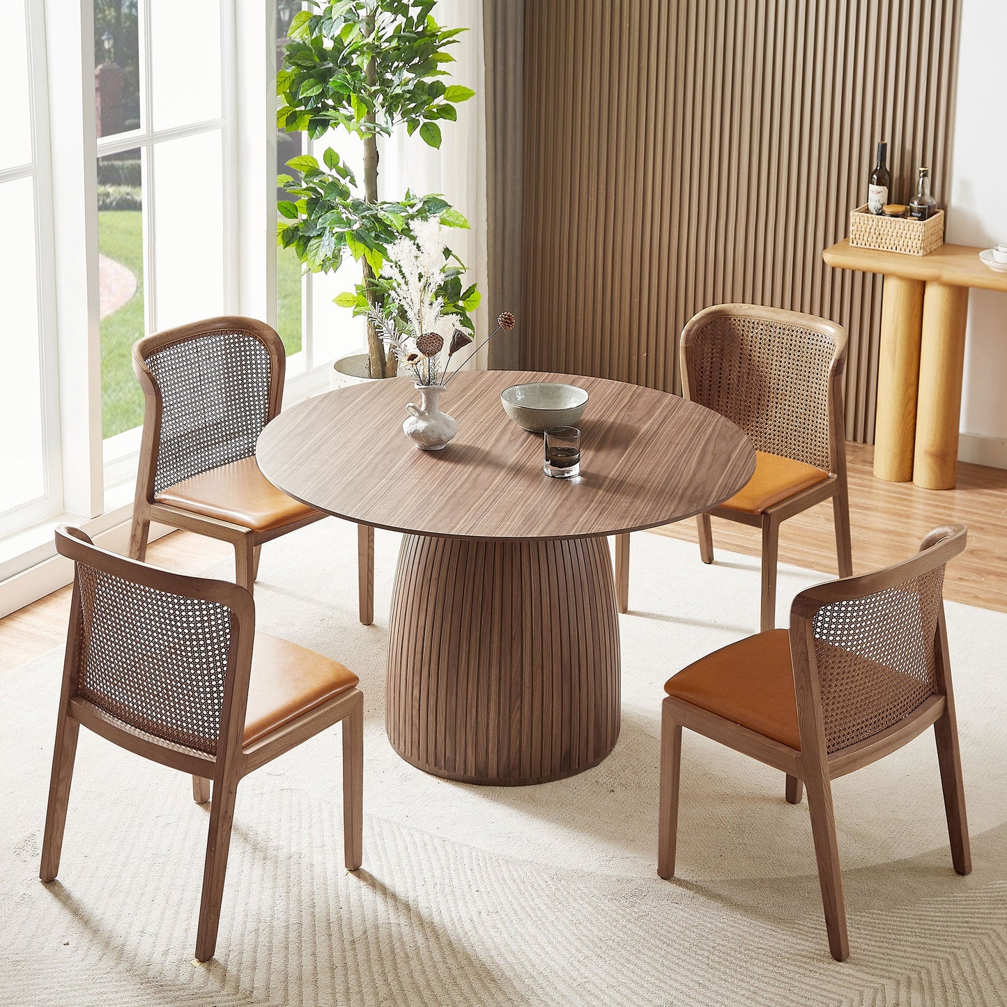 Round Dining Table with Pedestal Wood Base
