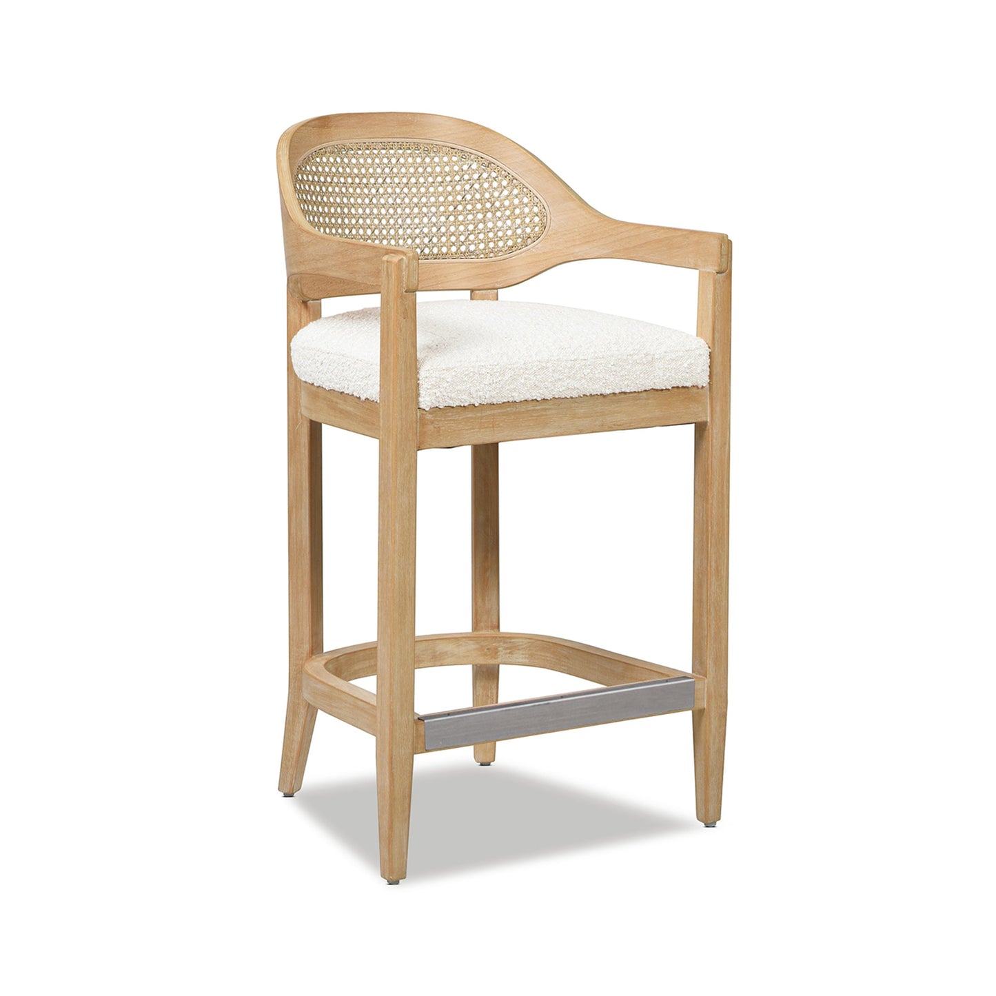 Pyrla 26" Upholstered Counter Stool with Curved Cane Back and Wood Legs