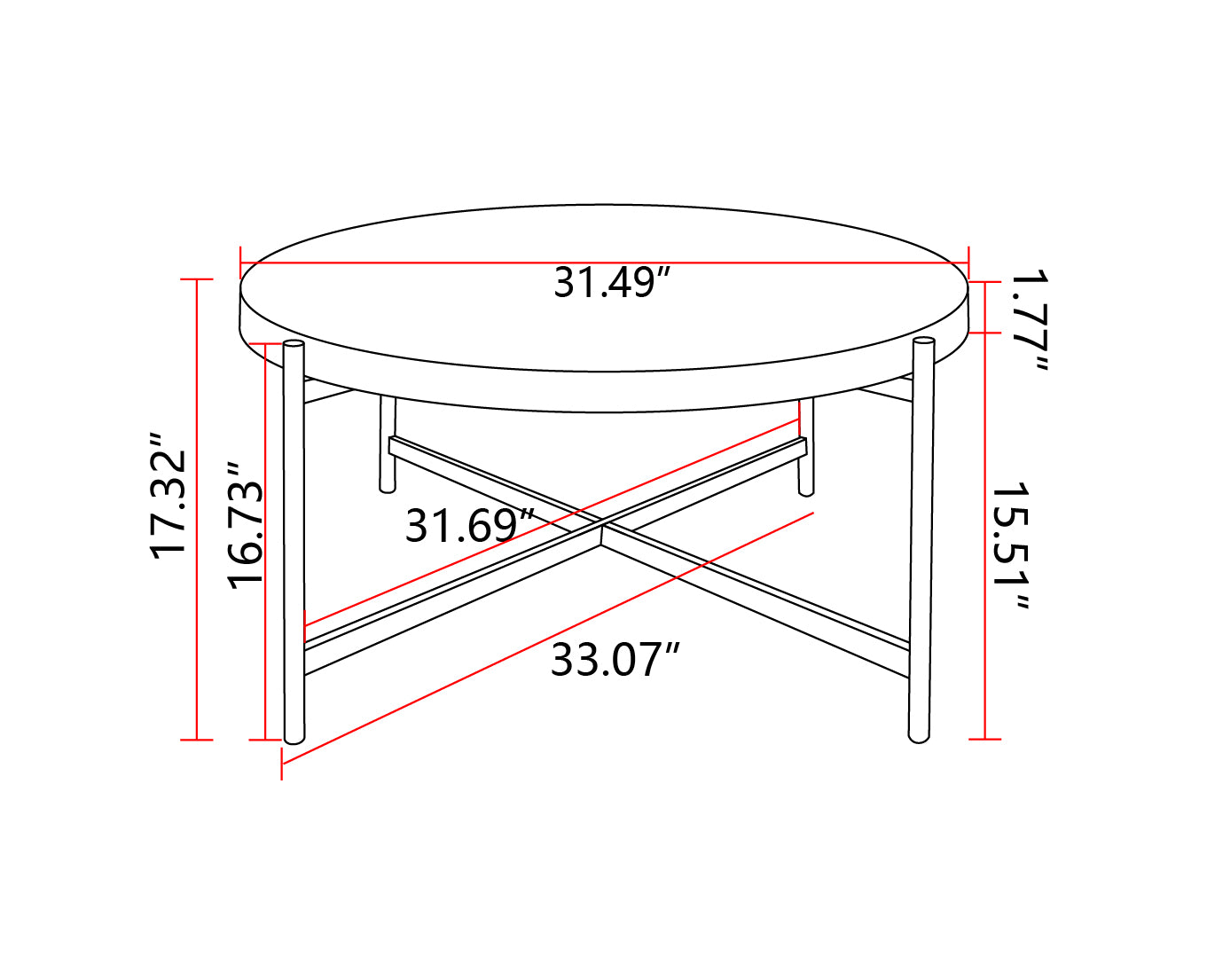Coffee Table with Round Tabletop and Cross Metal Base, Set of 2