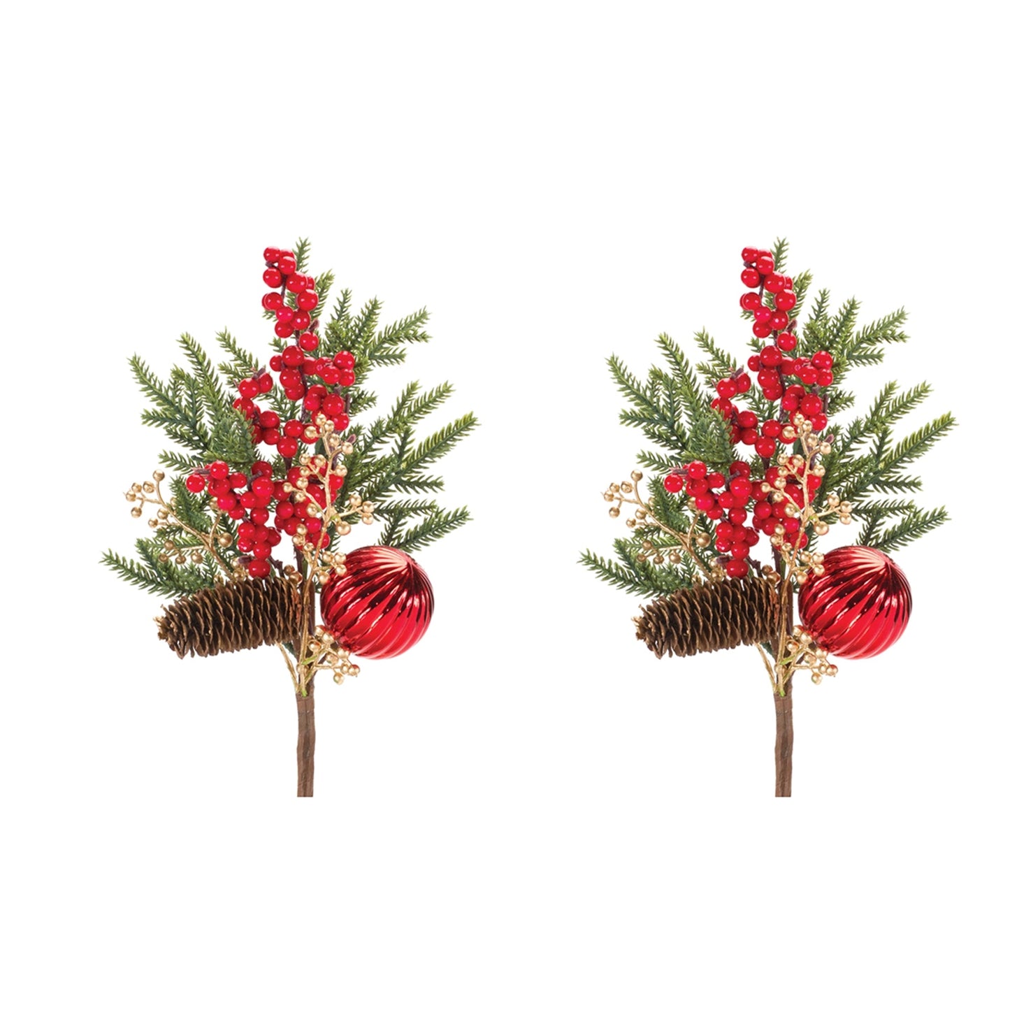 Pine Spray w/berry & Ornament, Set of 2