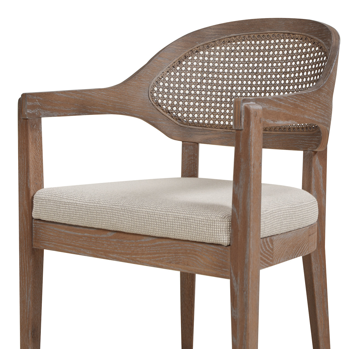 Upholstered Dining Chair with Rattan Back and Wood Frame
