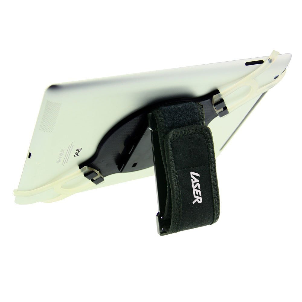 Laser Tablet Holder with 360-Degree Swivel and Hand Strap (Black)