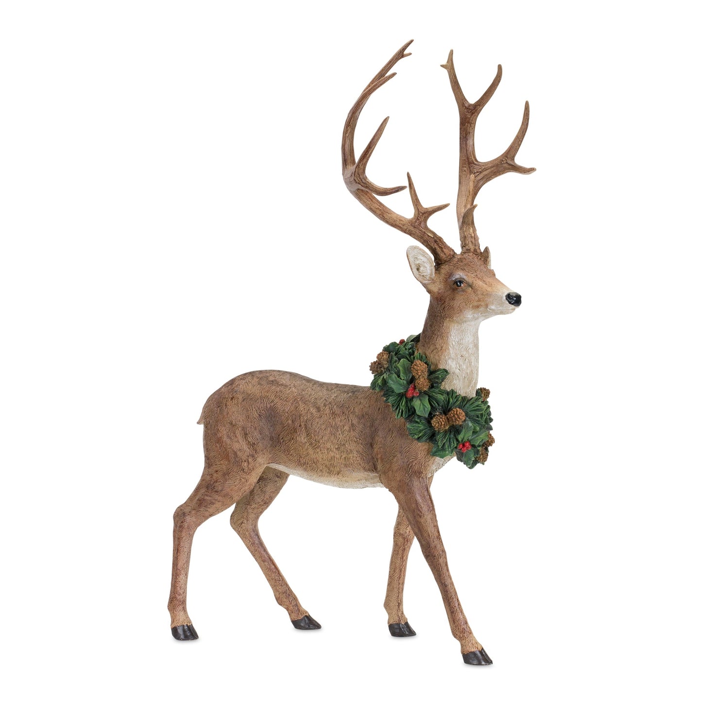 Holiday Standing Deer Figurine with Wreath Accent, Set of 2