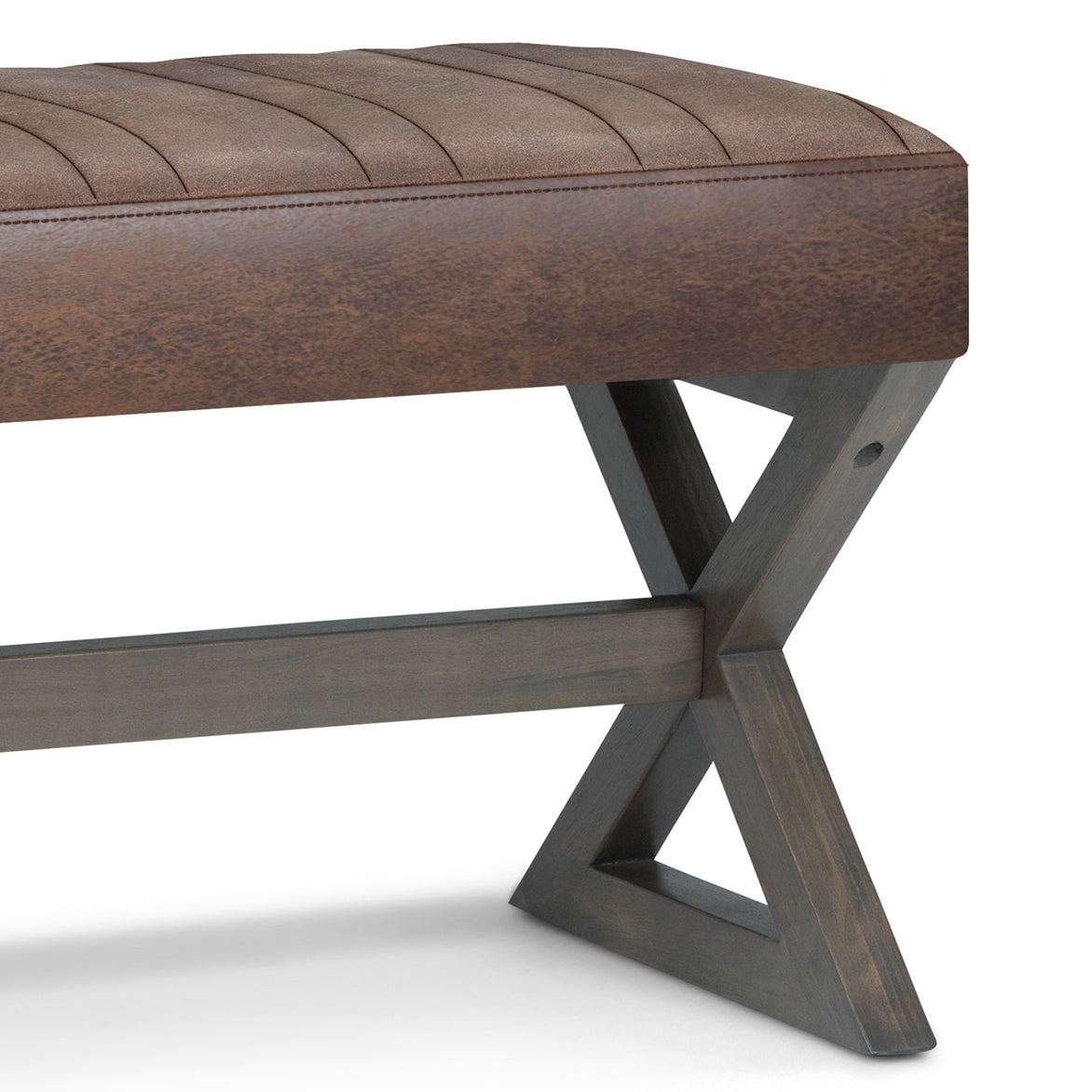 Bloom Upholstered Ottoman Bench with Vertical Stitching and X Design Trestle Base