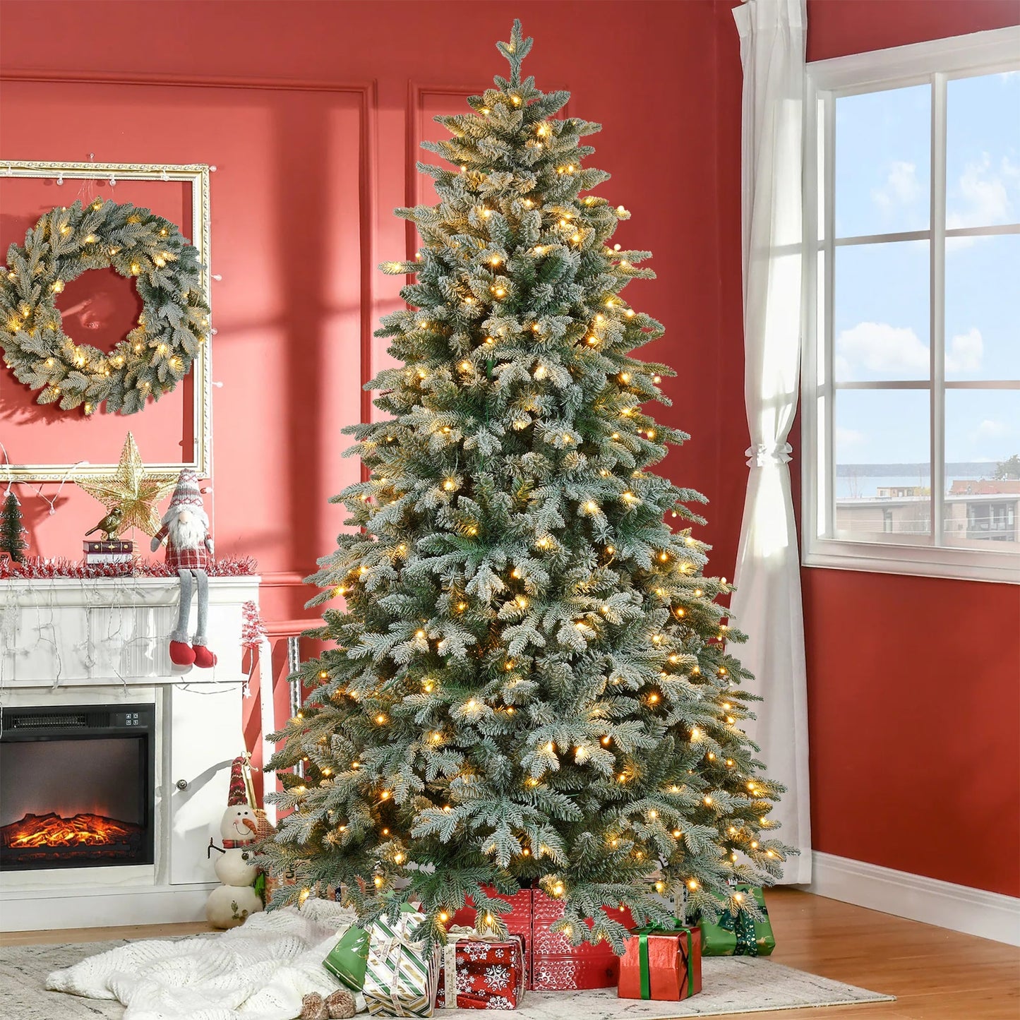 Kaltha 7ft Artificial Christmas Tree with Wreath Set , Wreath Decoration, Xmas Tree Christmas Decorations for Christmas