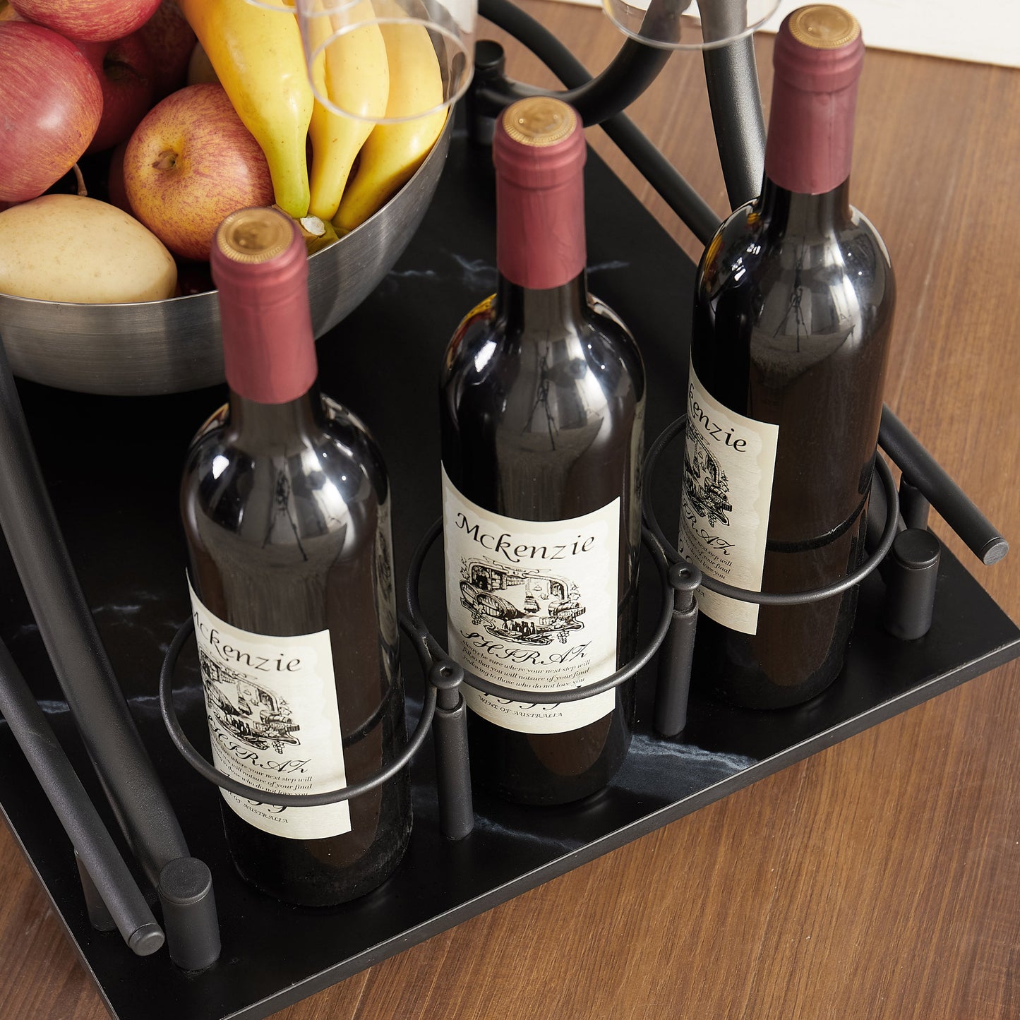 2-Tier Metal Bar Cart with Wine Rack and Glass Holder