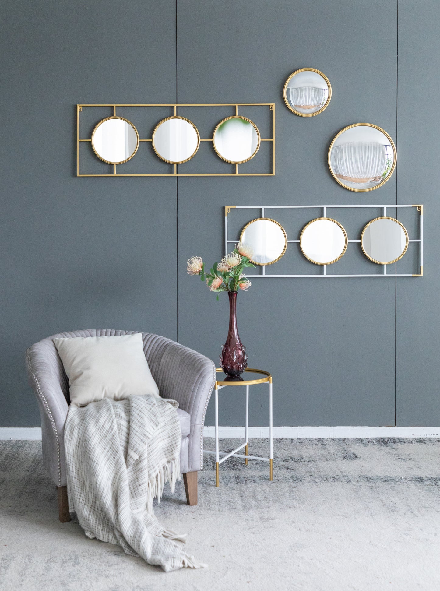 3-Piece Wall Mirror with Rectangular Metal Frame