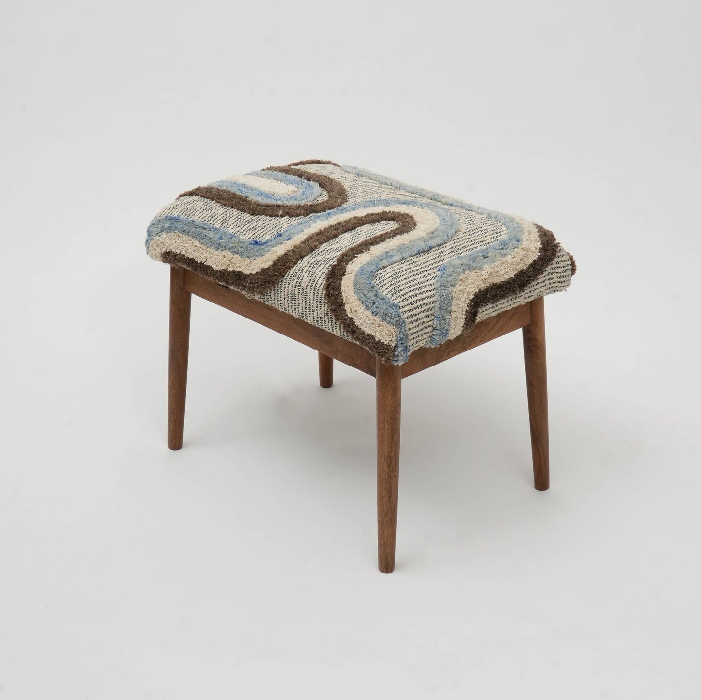 Tufted Upholstered Stool with Wooden Legs - Set of 2