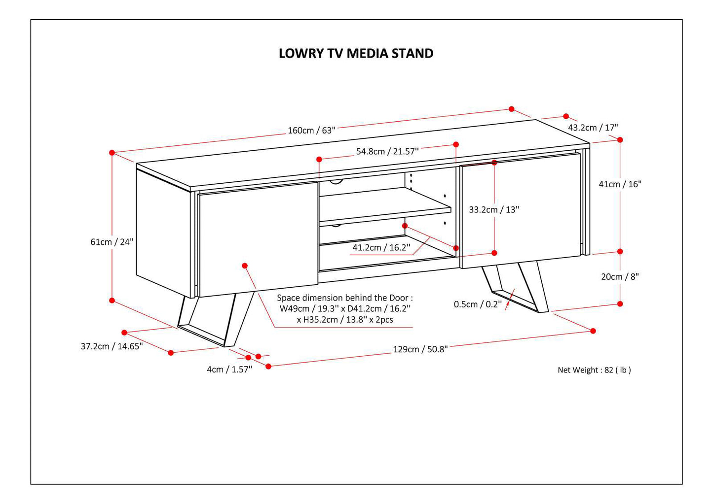 Pioneer TV Stand for TVs Up To 70 Inches with 2 Side Doors, Open Central Shelves and Metal Angled Legs