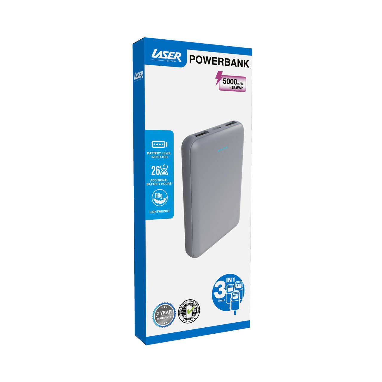 Laser 5000mAh Powerbank (Silver)