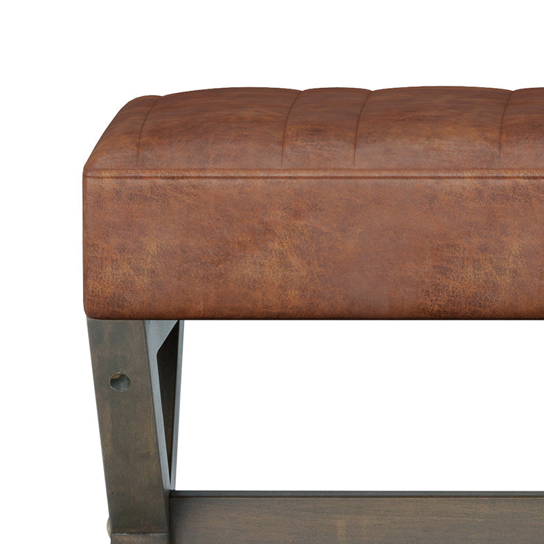 Bloom Upholstered Ottoman Bench with Vertical Stitching and X Design Trestle Base