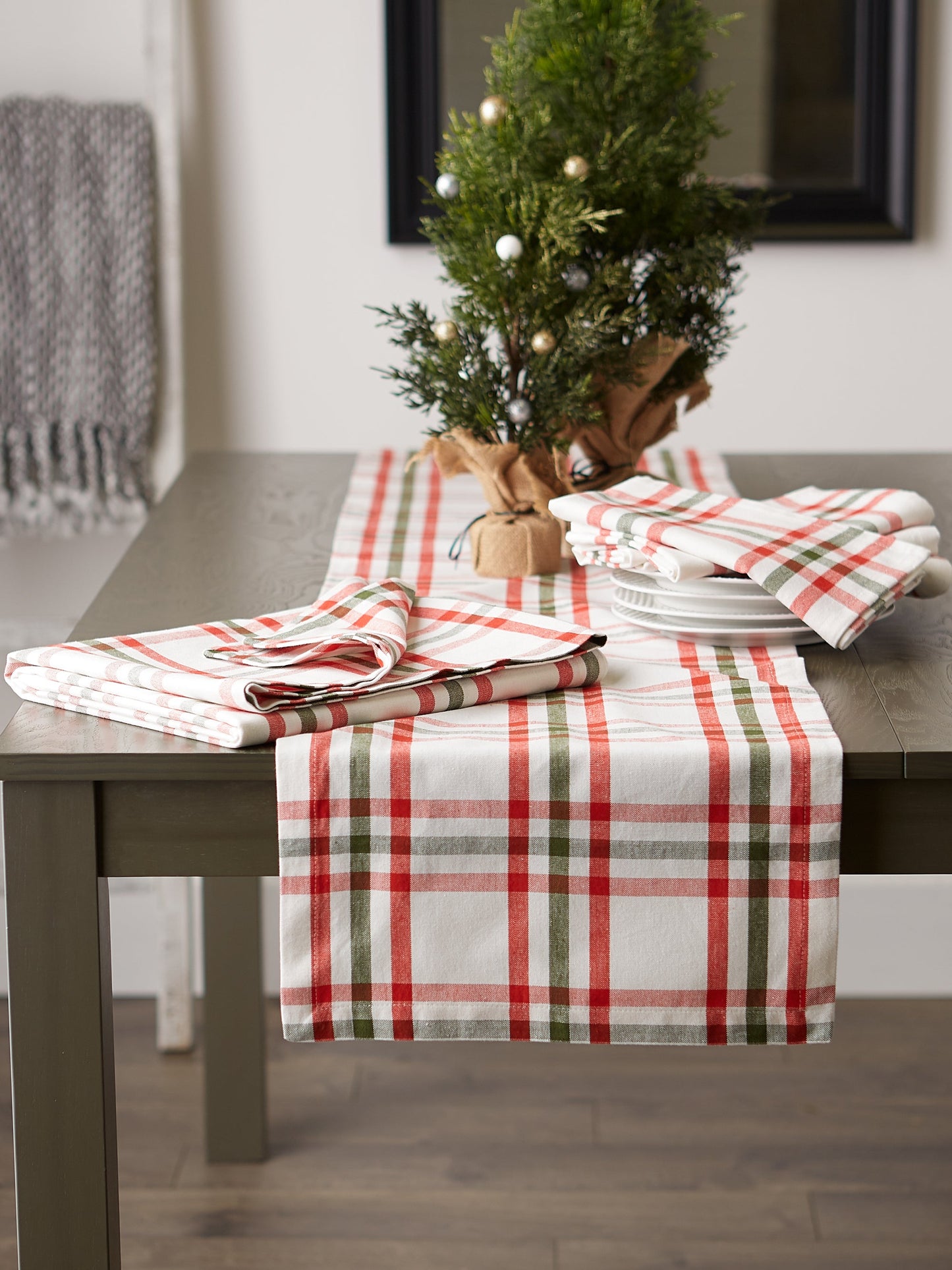 Nutcracker Plaid Table Runner 14X108
