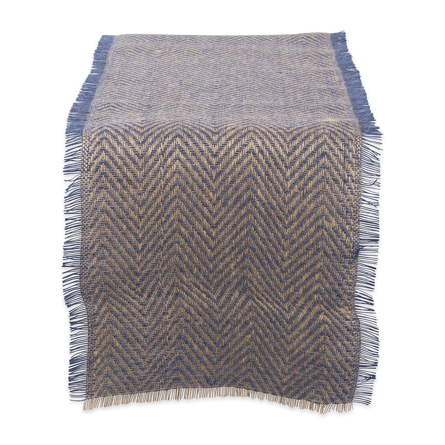 French Blue  Chevron Burlap Table Runner 14X108