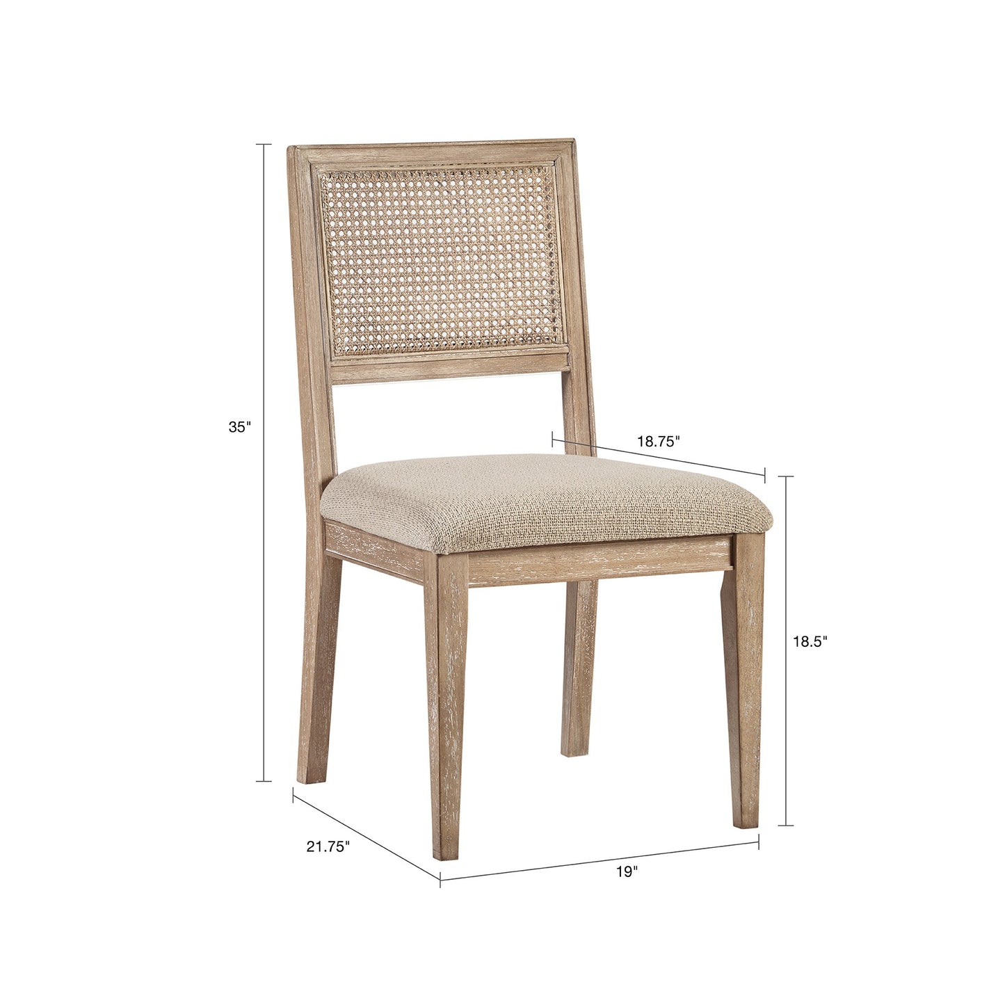 Armless Dining Chair with Cane Back and Tapered Wood Legs, Set of 2