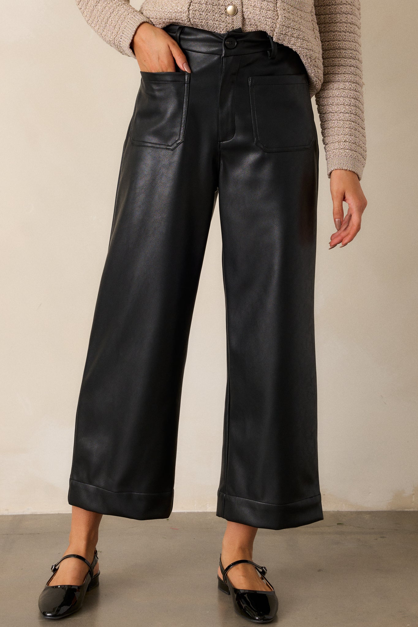 For the Weekend Black Faux Leather Wide Leg Pants
