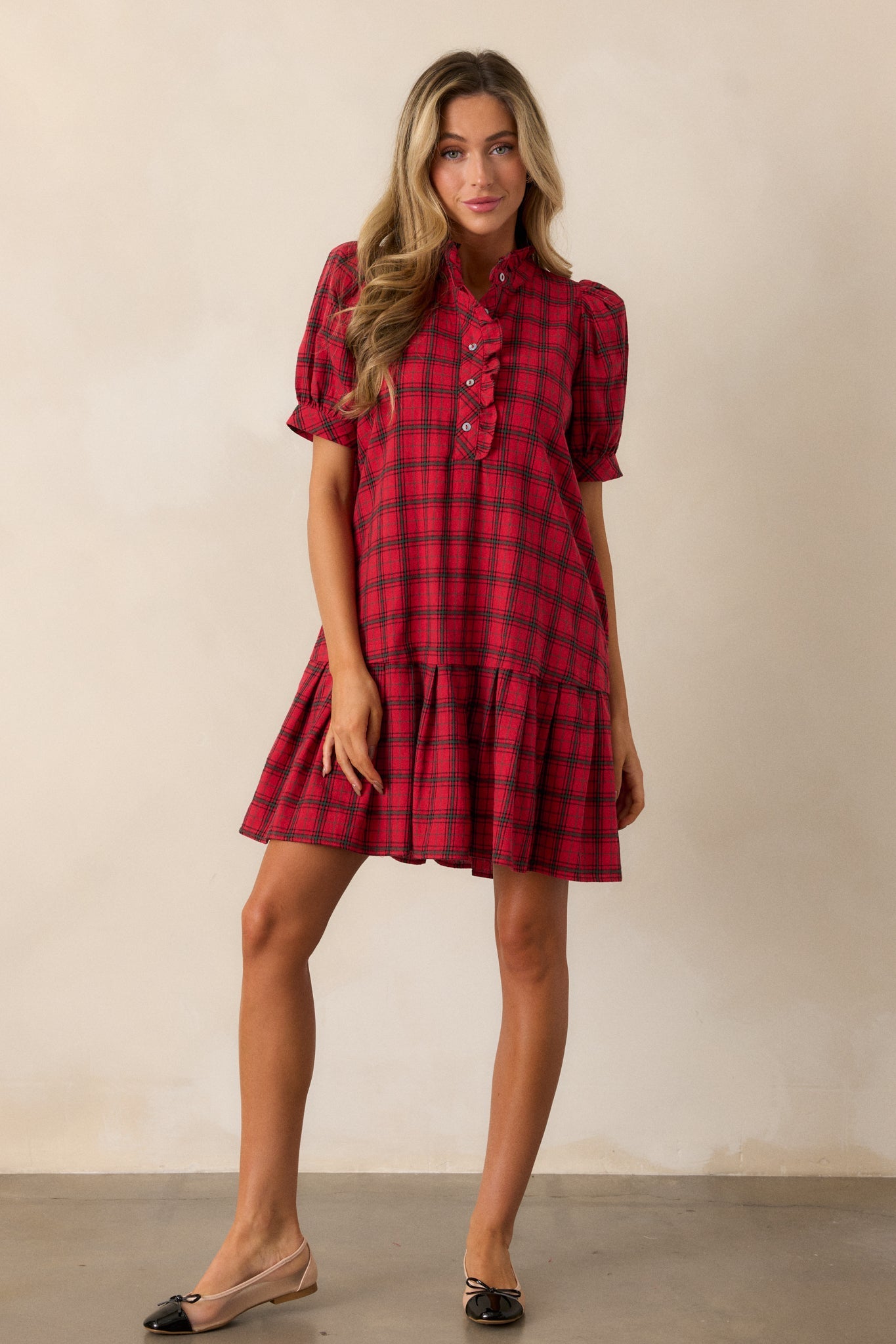 Warmth from Within 100% Cotton Red Plaid Mini Dress