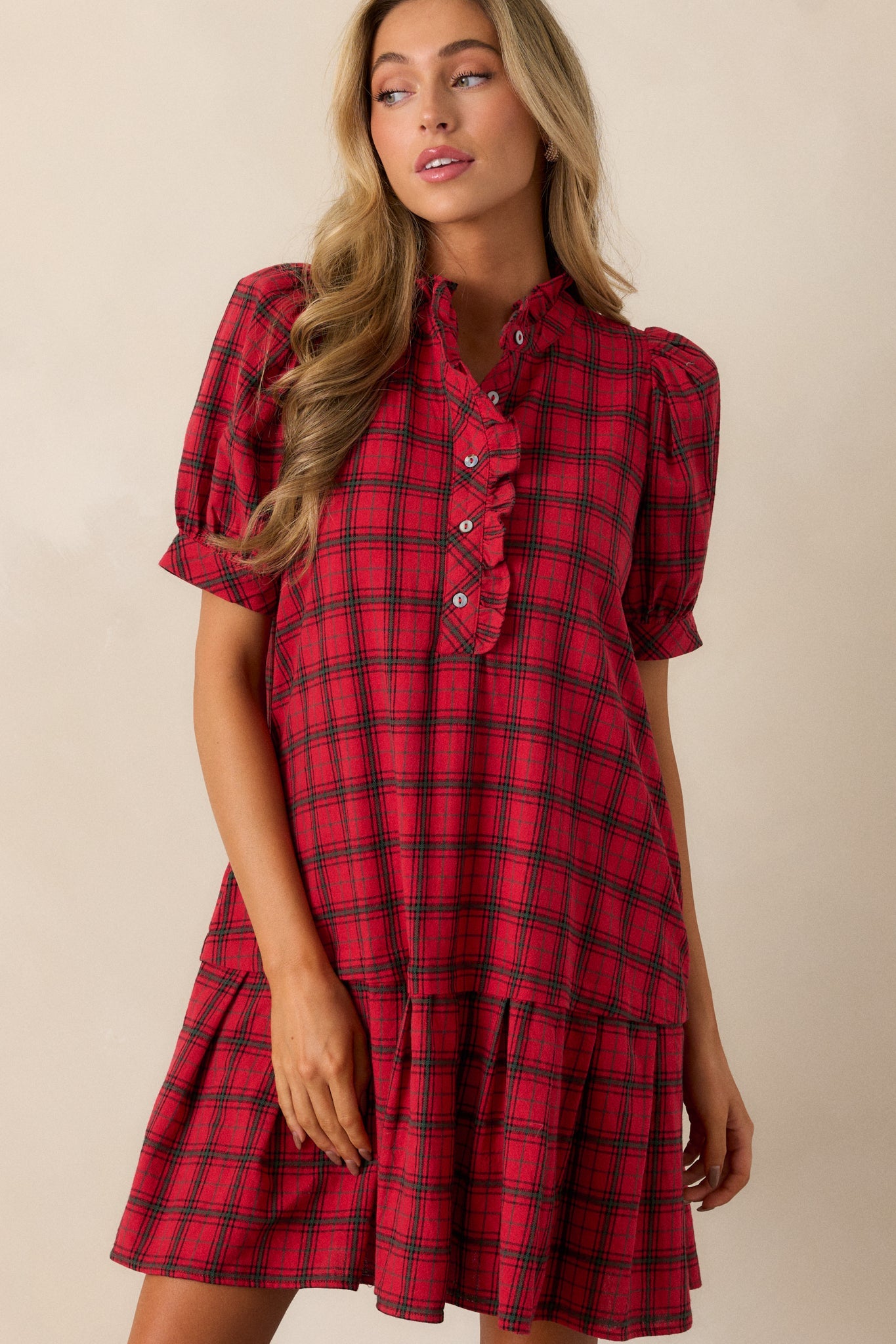 Warmth from Within 100% Cotton Red Plaid Mini Dress