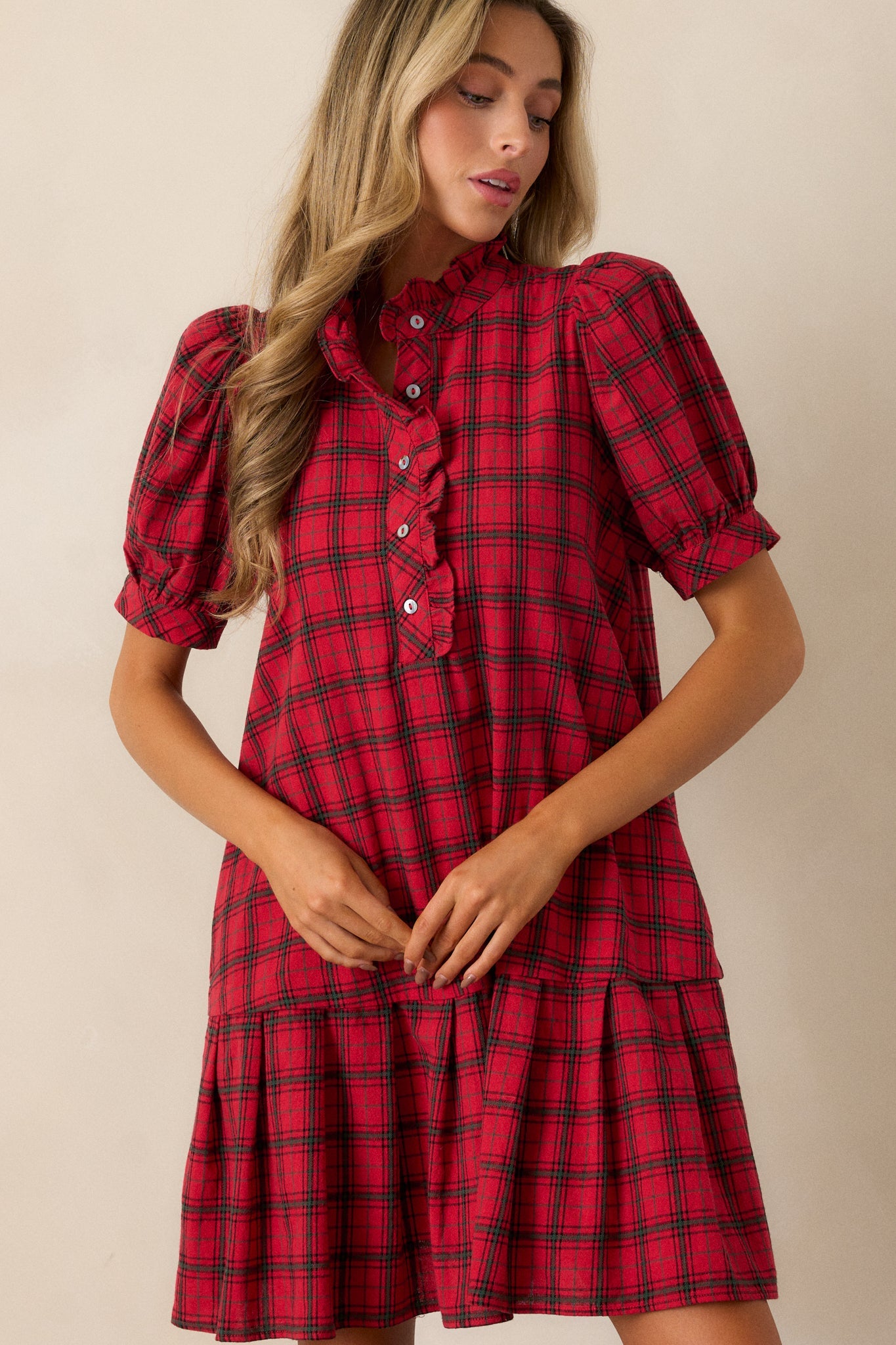 Warmth from Within 100% Cotton Red Plaid Mini Dress