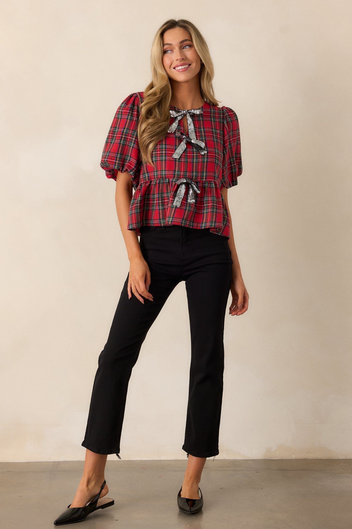 Ribbons of Glamour Red Puff Sleeve Top
