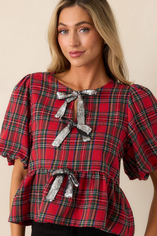 Ribbons of Glamour Red Puff Sleeve Top