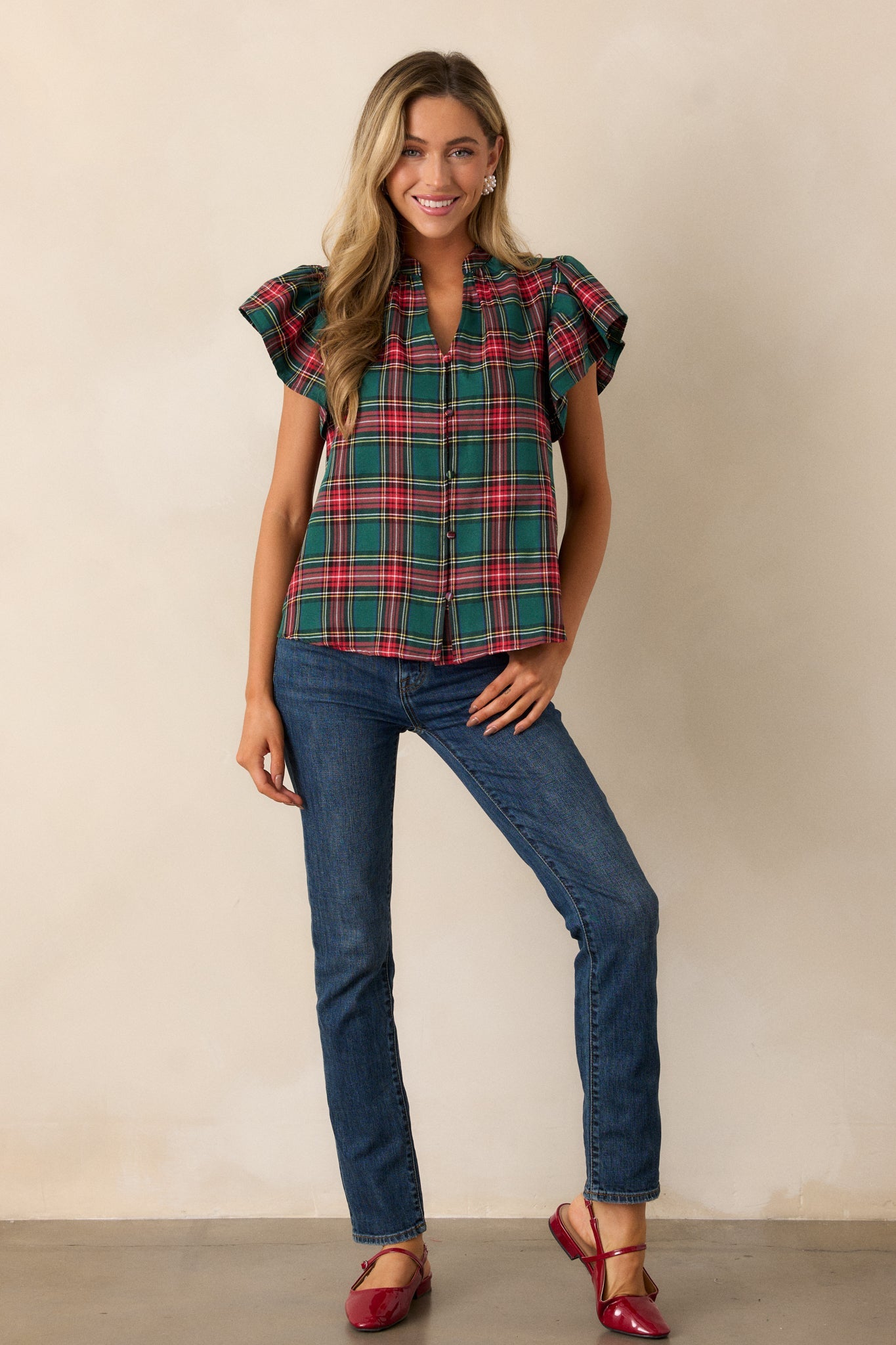 Mistletoe Magic Emerald Plaid Top