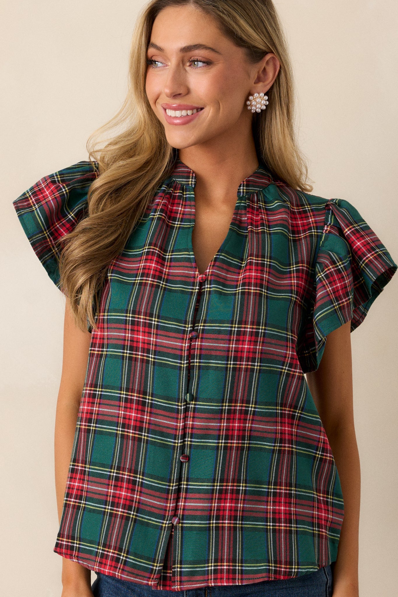 Mistletoe Magic Emerald Plaid Top