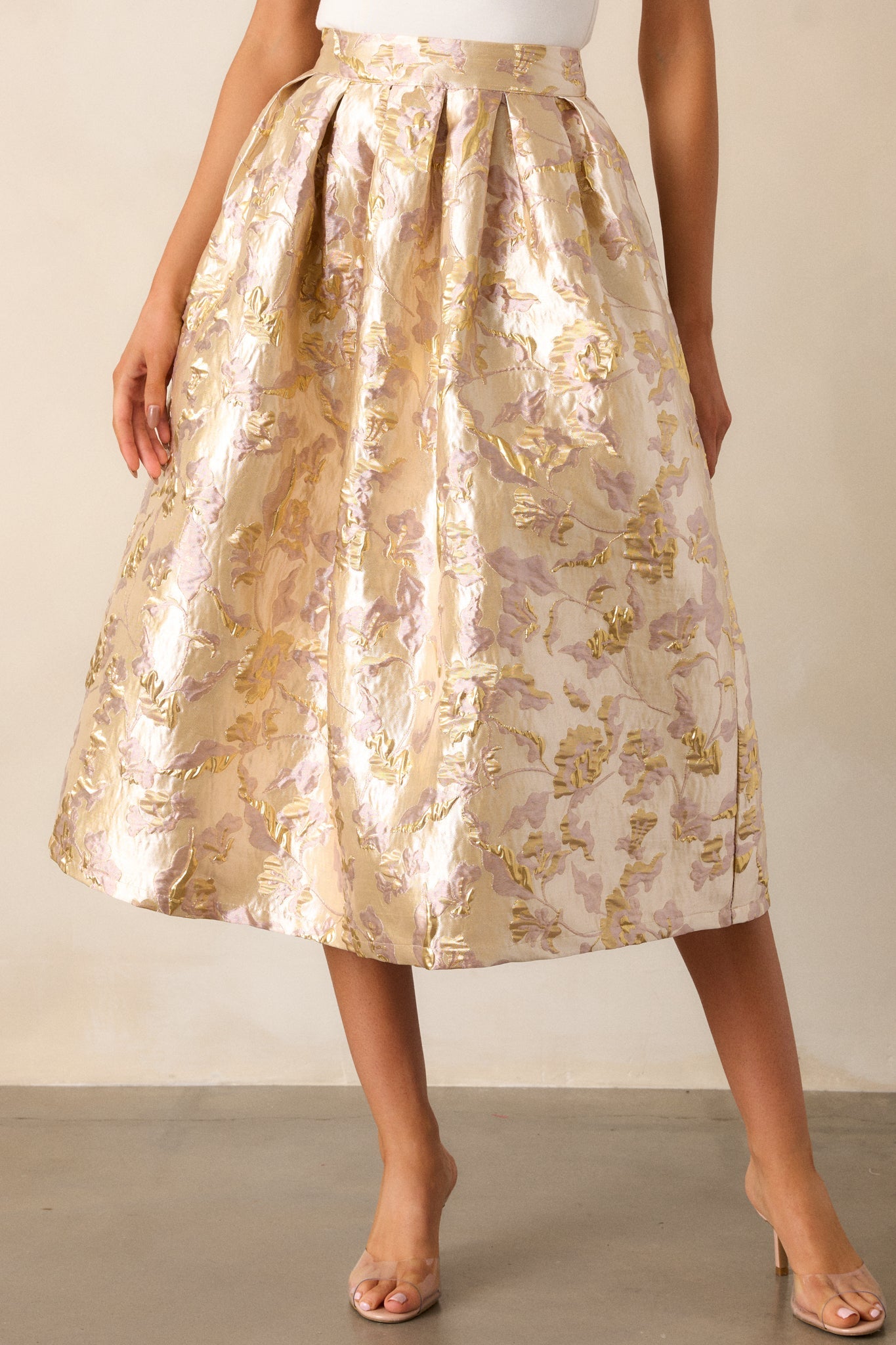 Forever Grateful Gold Jacquard Midi Skirt