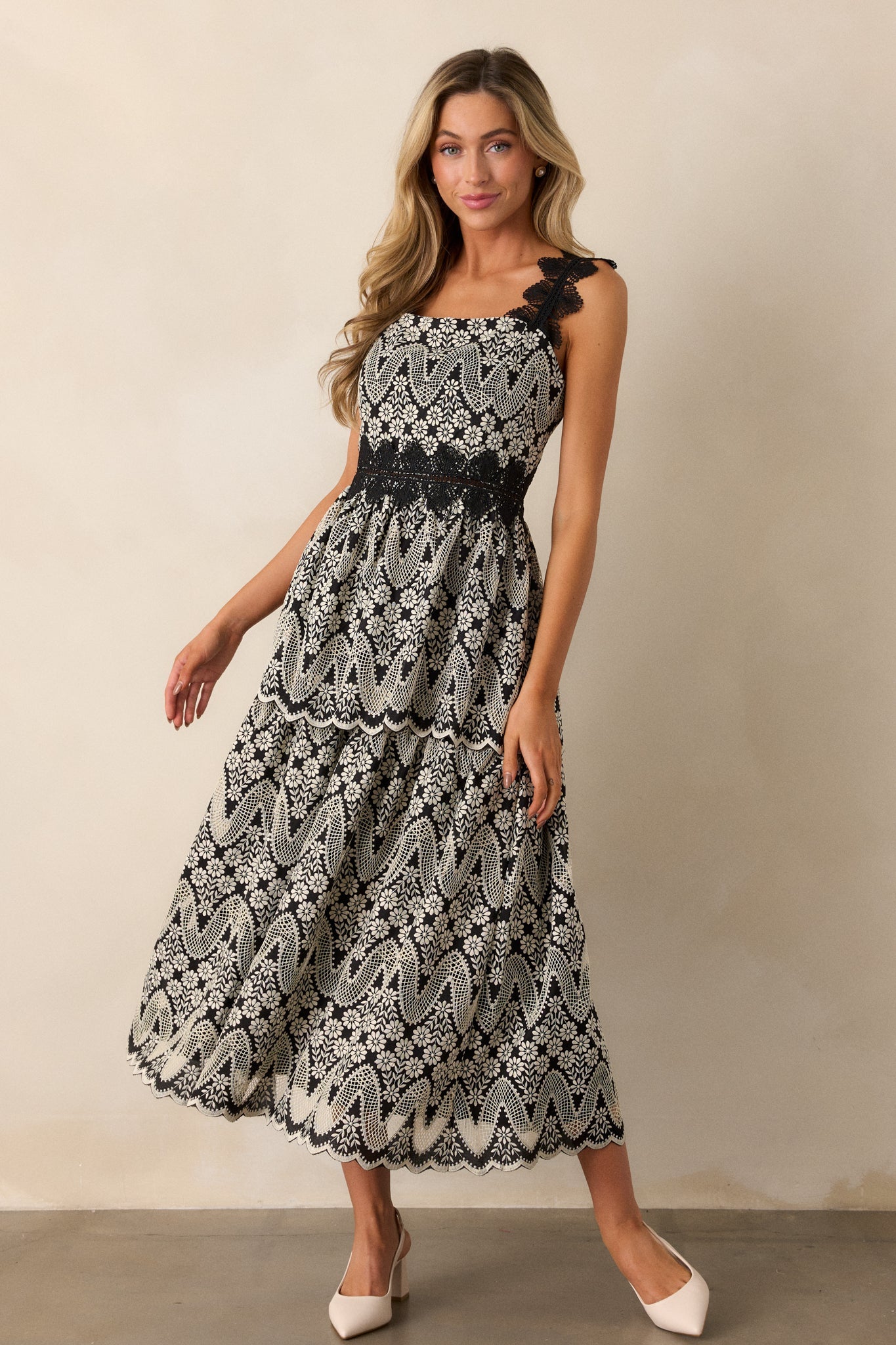 Mysteries Of The Night Black Eyelet Midi Dress