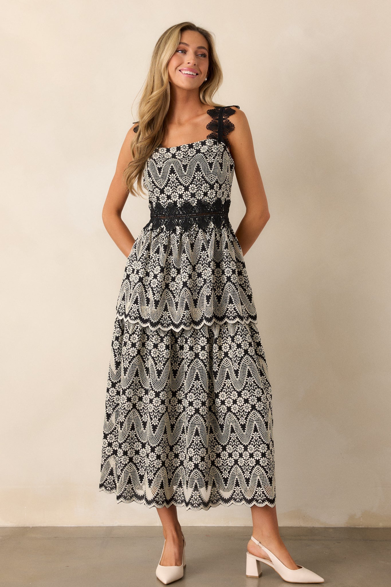 Mysteries Of The Night Black Eyelet Midi Dress