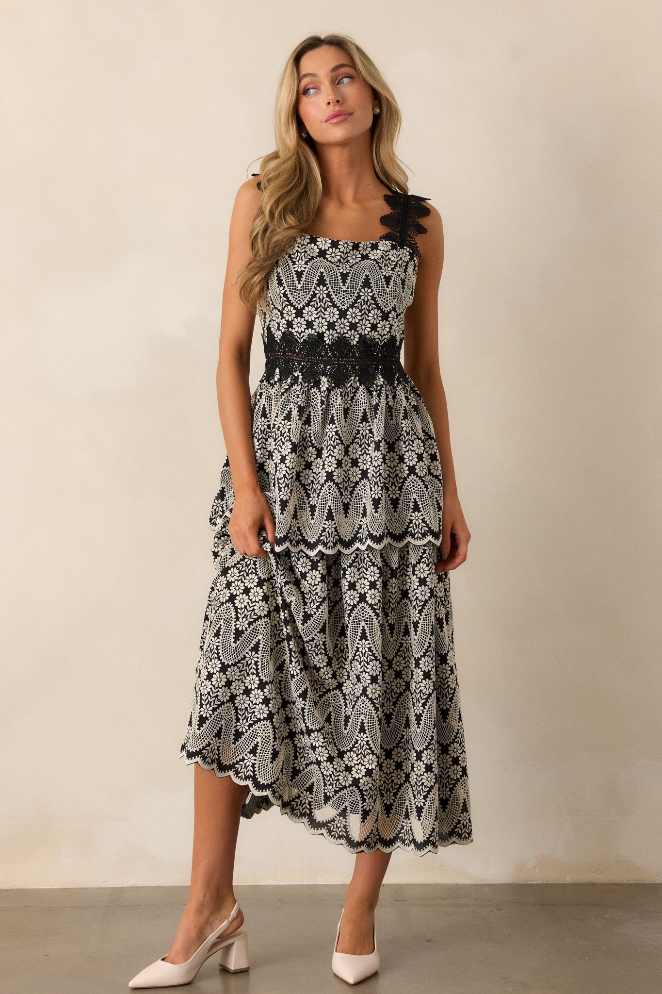 Mysteries Of The Night Black Eyelet Midi Dress