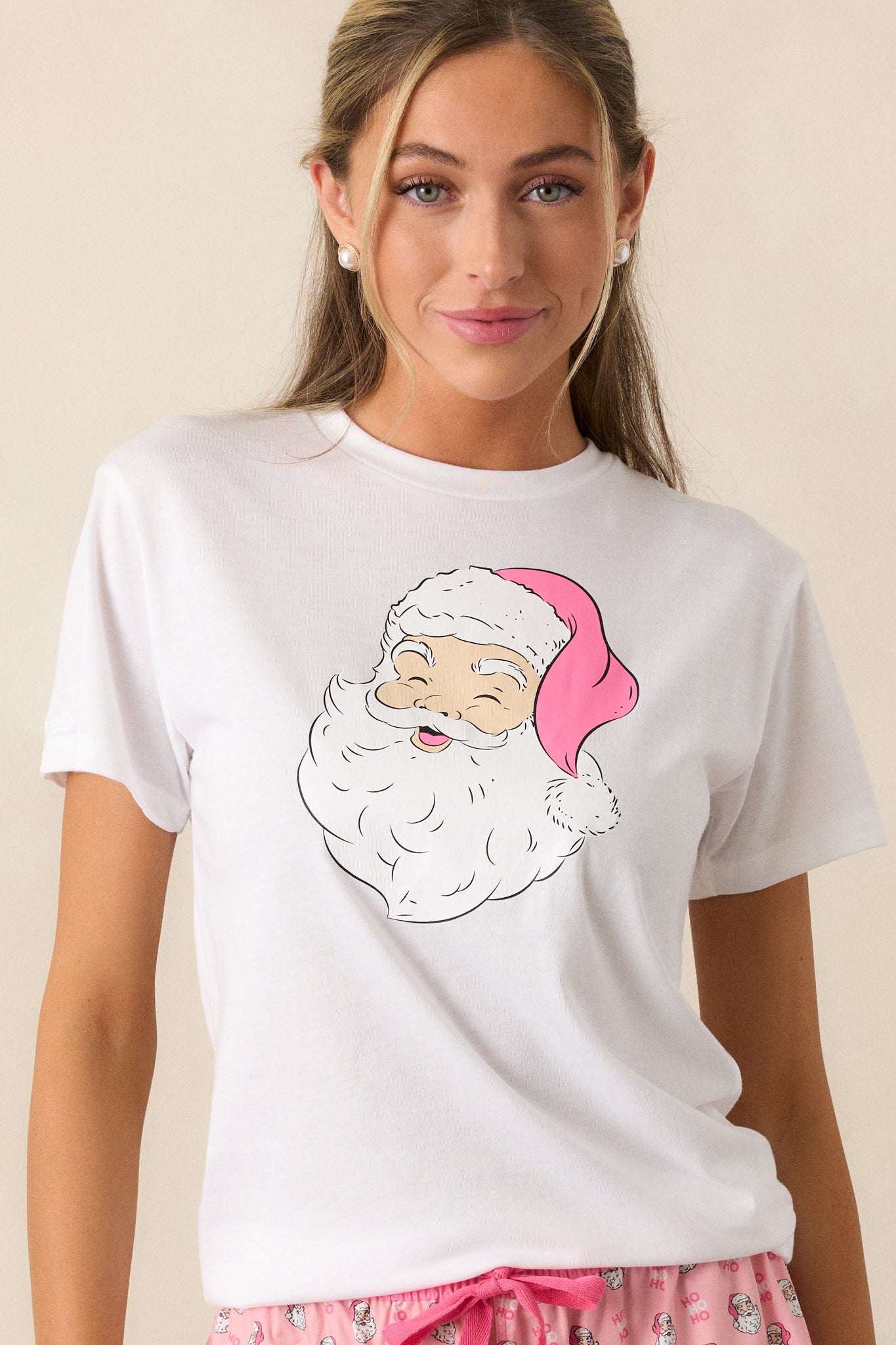 North Pole Nights White Santa Pajama Top