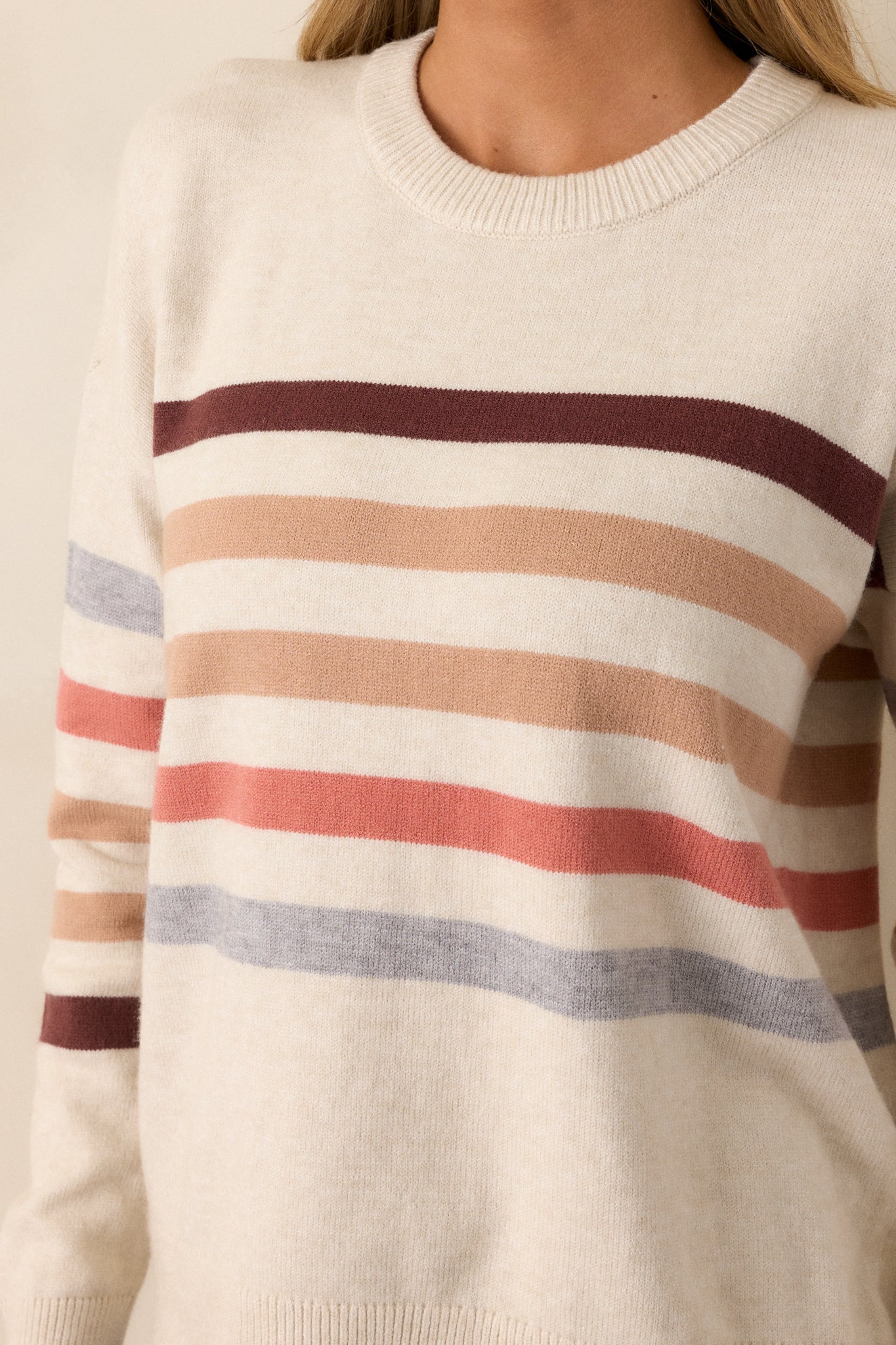 Tides of Change Beige Stripe Long Sleeve Sweater