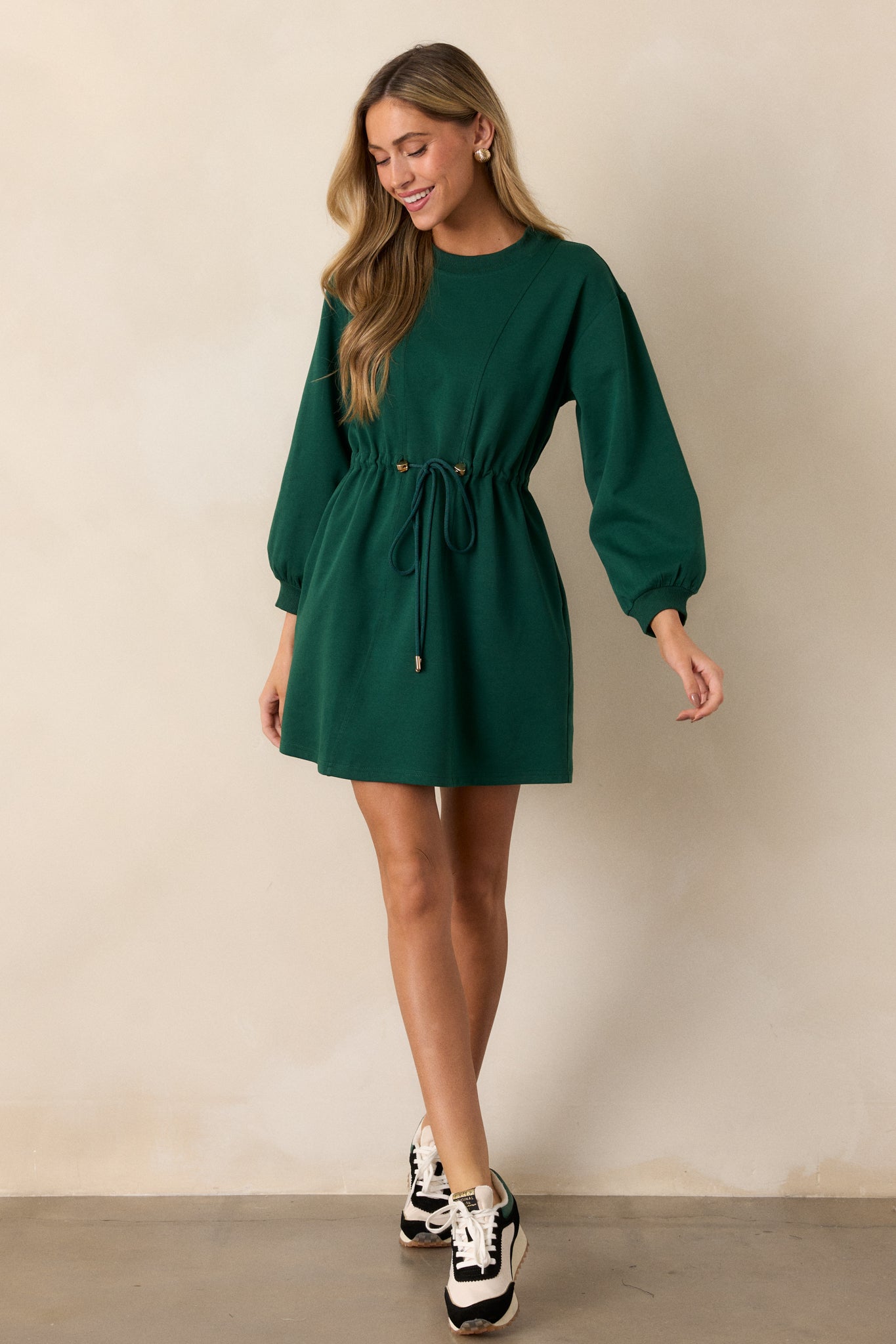 Mossy Haven Green Long Sleeve Sweatshirt Mini Dress