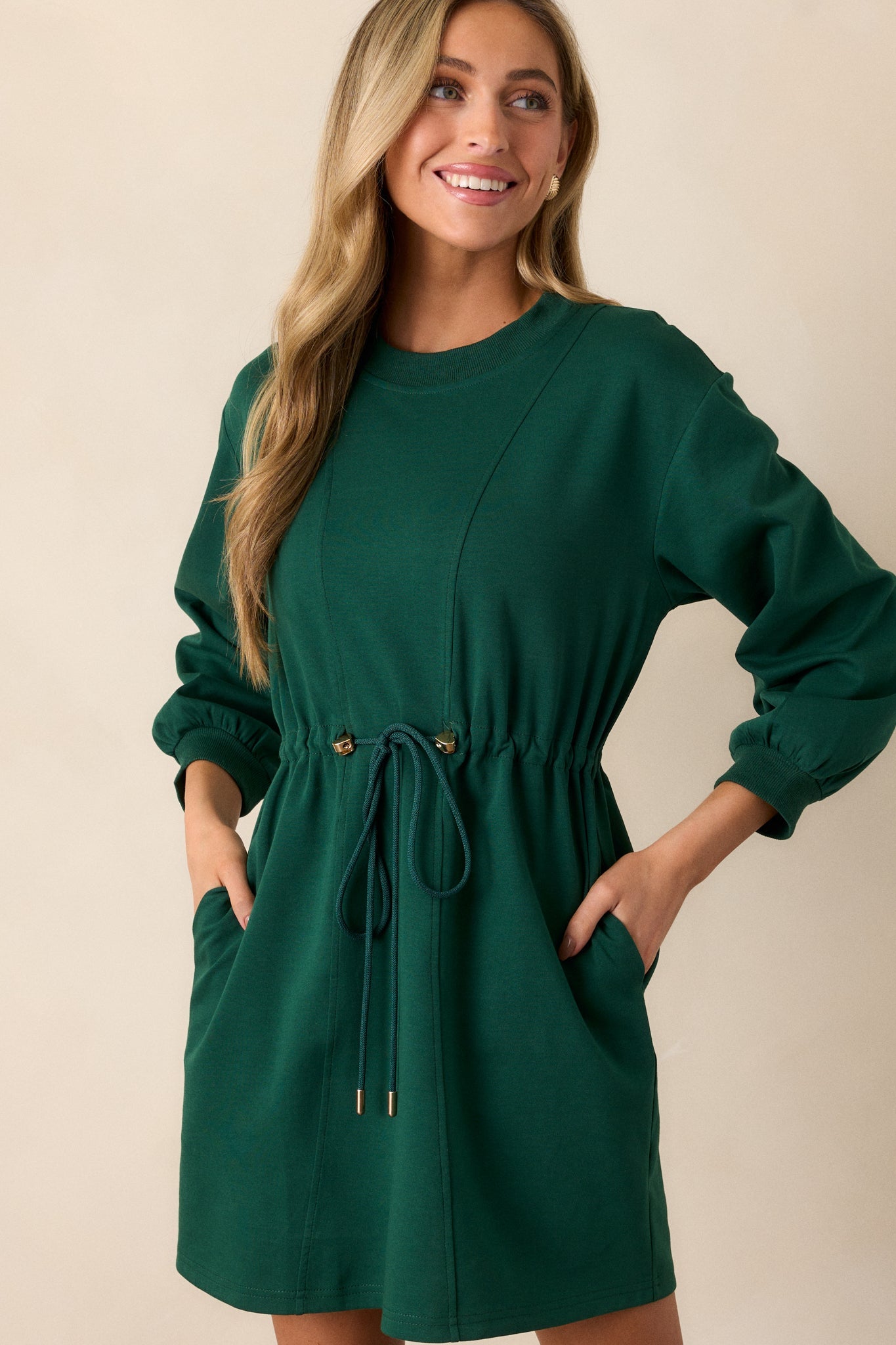 Mossy Haven Green Long Sleeve Sweatshirt Mini Dress