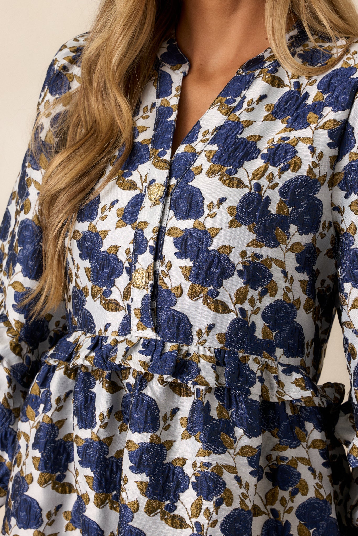 Waves of Roses Navy Floral Puff Sleeve Mini Dress