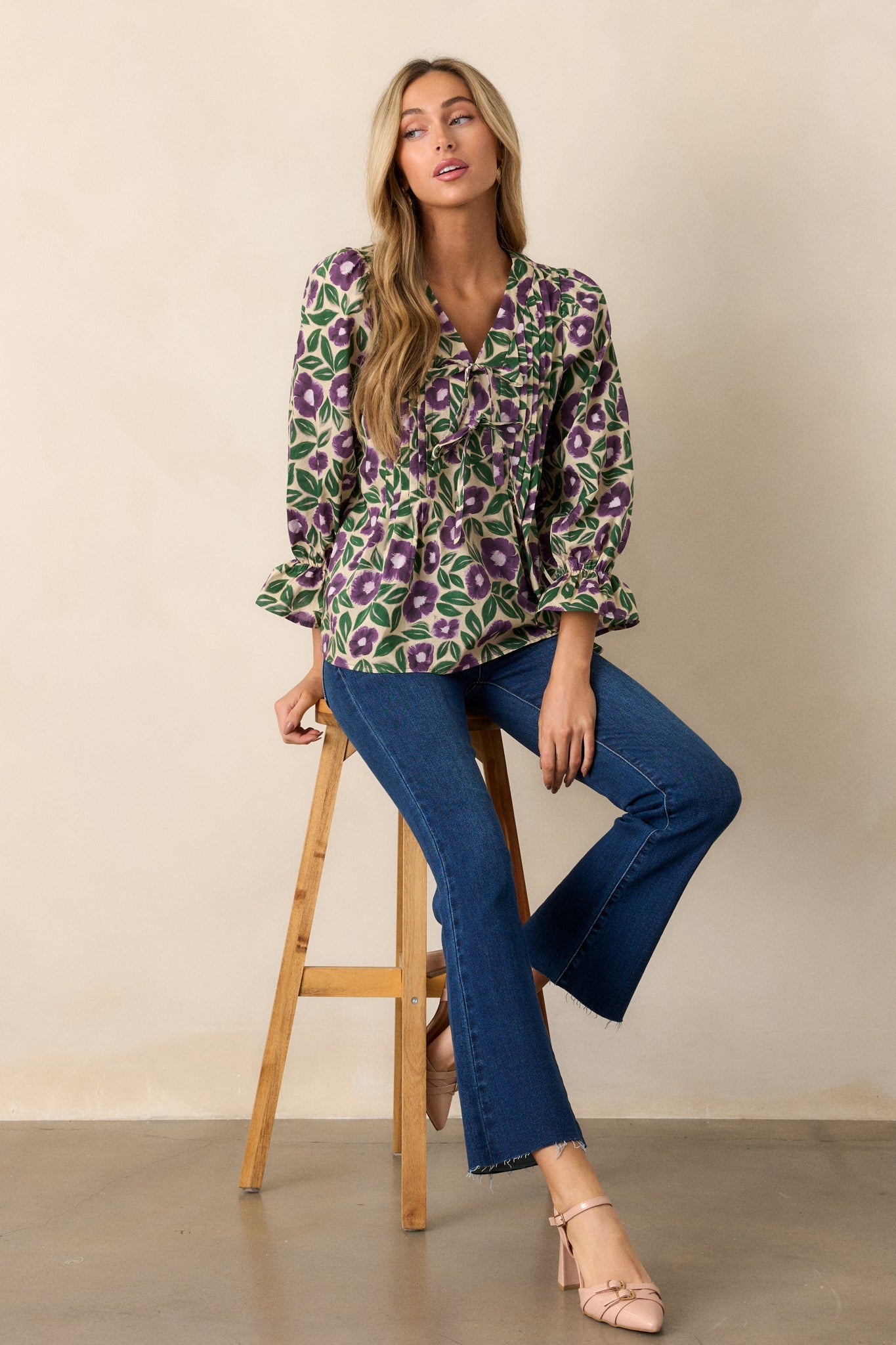 Whispering Willows 100% Cotton Purple Floral Blouse